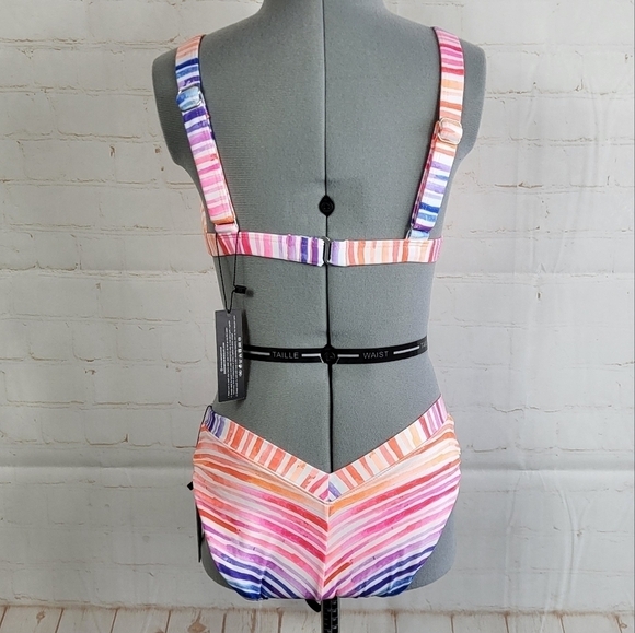 ONEONE Kameron Top & Jesse Extra Cheeky Coverage Bottom Stripe Bikini Set Medium - Picture 10 of 16